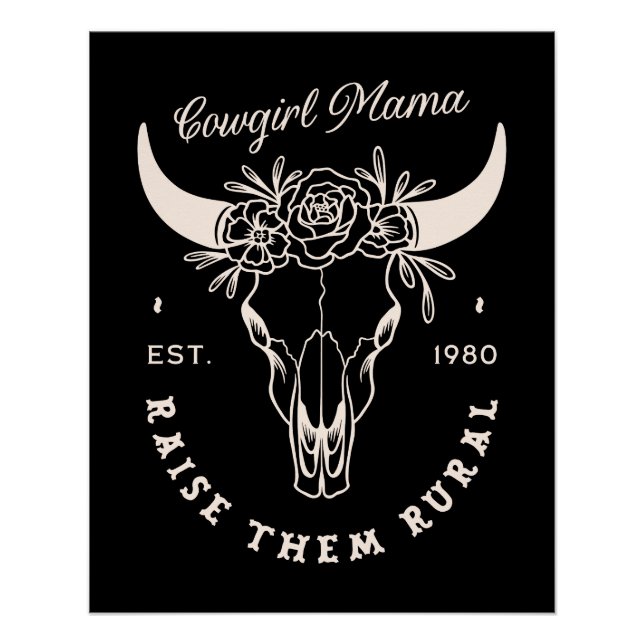 Pôster Cowgirl country mãe estética ocidental cita preto (Frente)