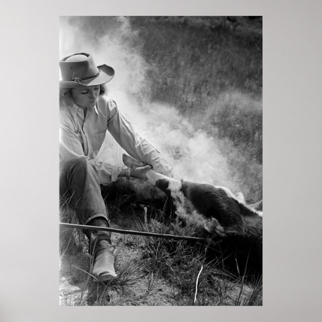 Pôster Cowgirl Rassling a Calf, anos 30 (Frente)