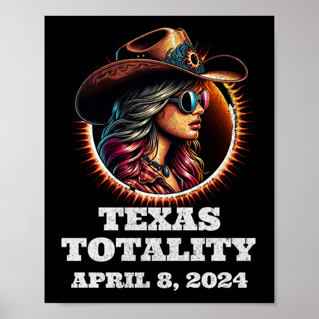 Poster Cowgirl Total Solar Eclipse 4.08.2024 Texas (Frente)
