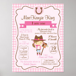 Pôster CowGirl, um ano, assina para sua aniversariante