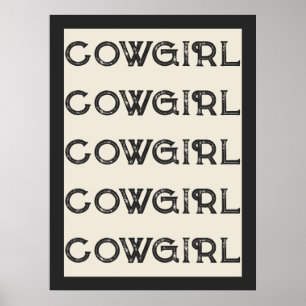 Poster Cowgirl Western Typografia Retro Ranch Cabin