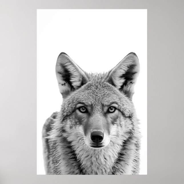Poster Coyote Cabeça Retrato Arte Preta (Frente)