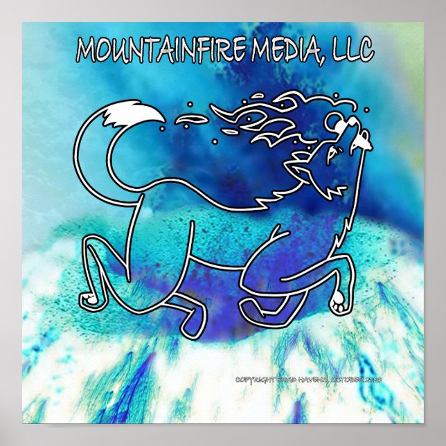 Poster Coyote saltando sobre o vulcão azul (Frente)