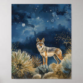 Poster Coyote Under the Stars Desert Night