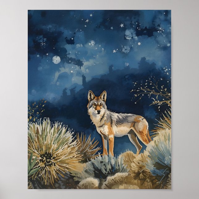 Poster Coyote Under the Stars Desert Night (Frente)