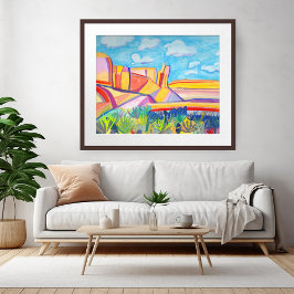 Poster Cozinha Colorida Mesa Paisagem Aquarela Maluca