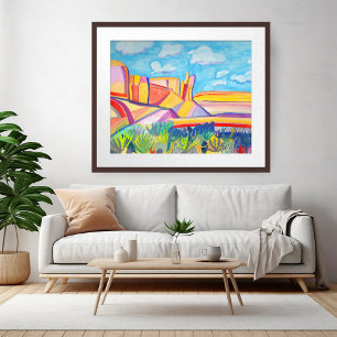 Poster Cozinha Colorida Mesa Paisagem Aquarela Maluca