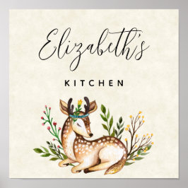 Poster Cozinha Comercial do Deer Deer bonito Watercolor