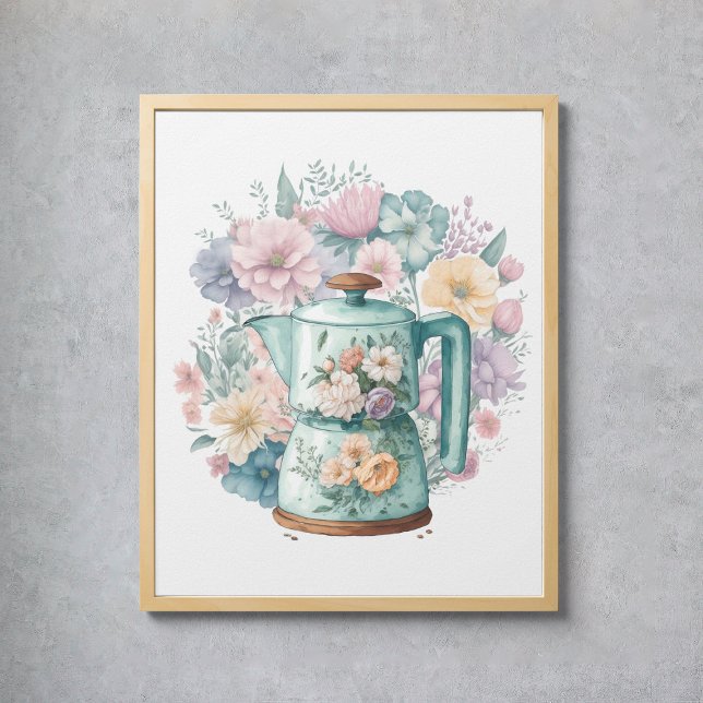 Poster Cozinha de café com aquarela Pastel (Pastel Watercolor Coffee Maker Kitchen Poster
)