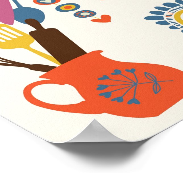 Pôster Cozinha do País Francês - Utensílios em floral. (Borda)