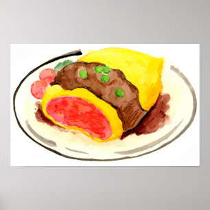 Poster Cozinha japonesa. Arroz de omelete.