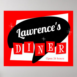 Poster Cozinha Personalizada do Diner Vermelho e do Starb