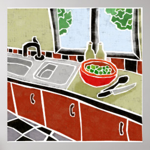 Poster Cozinha vermelha retro