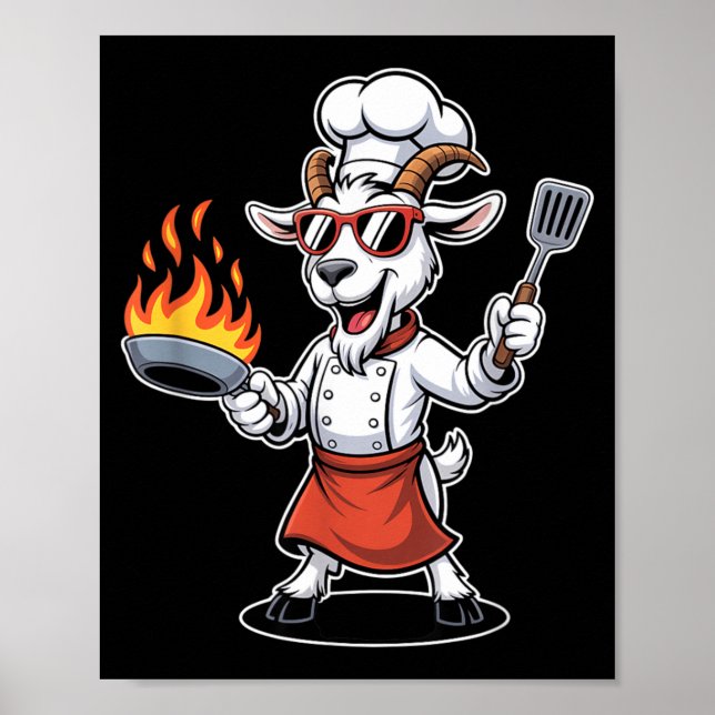 Poster Cozinheiro Bode Engraçado Com Panela E Espátula Ch (Frente)