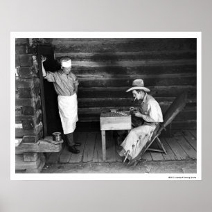 Poster Cozinheiro que olha um vaqueiro jogar cartões