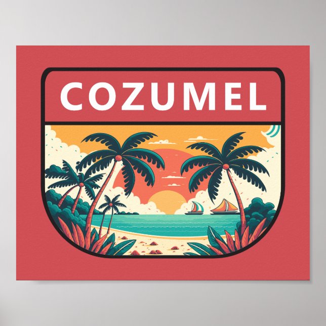 Poster Cozumel Mexico Retro Emblem (Frente)