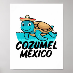 Poster Cozumel México Tartaruga Marinha Colorido Meninos 
