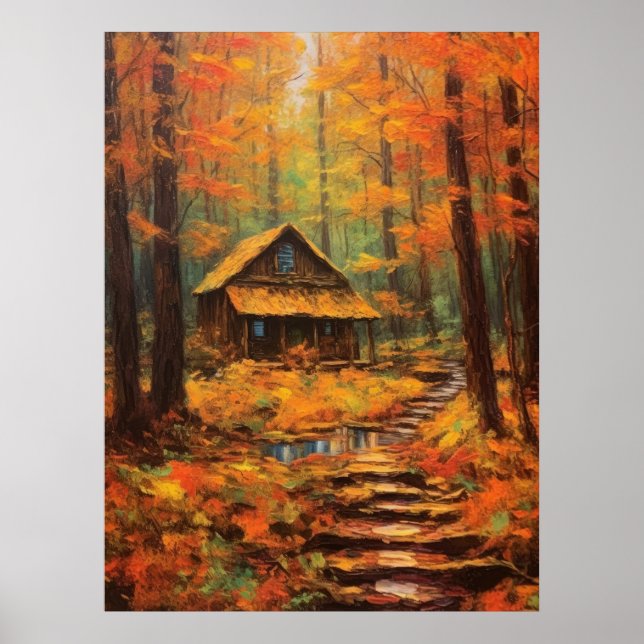 Poster Cozy Autumn Cabine Retreat Fine Art (Frente)