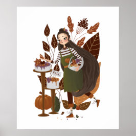 Poster Cozy Autumn Fall Baker Hand Drawn