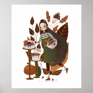 Poster Cozy Autumn Fall Baker Hand Drawn