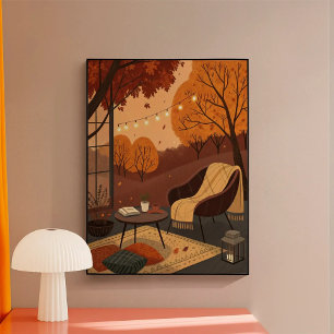Poster Cozy Autumn Nook: Uma Cena Tranquila de Porco com 