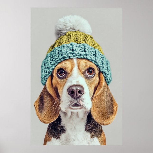 Poster Cozy Beagle em um chapéu de inverno (Frente)