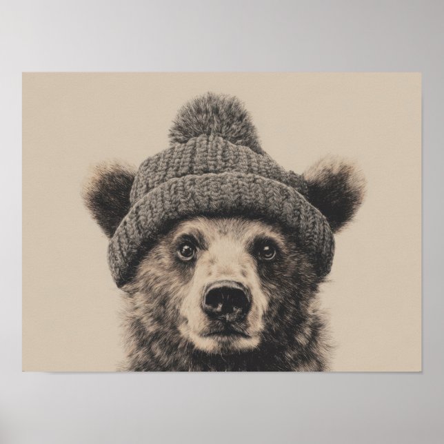 Poster Cozy Bear in Beanie - Cute Winter Animal  (Frente)