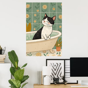 Poster Cozy Cat Bath: Relaxação Whimsical