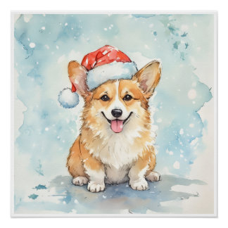 Pôster Cozy Christmas corgi Festive Holiday Wall Art