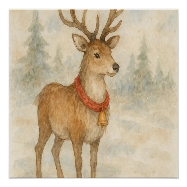 Pôster Cozy Christmas reindeer Festive Holiday Wall Art (Frente)