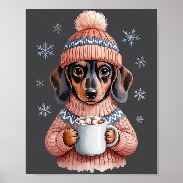 Poster Cozy Dachshund Dog With Hot Cocoa Holiday Winter S (Frente)
