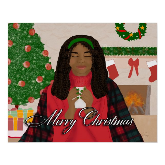 Pôster Cozy Felry Christmas - Mulher Afro-Americana (Frente)