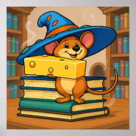 Poster Cozy Library Scene: Humorous Mirthful Mouse