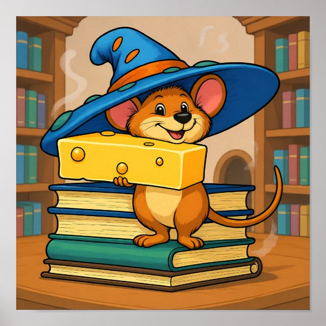 Poster Cozy Library Scene: Humorous Mirthful Mouse (Frente)