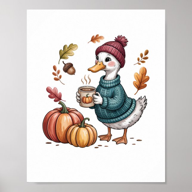 Poster Cozy Pumpkin Café Goose Fall Art (Frente)