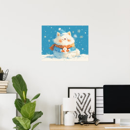Poster Cozy Samoyed Dog with Mini Snowman