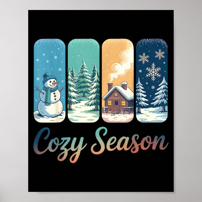 Poster Cozy Season Winter Wonderland Cabin Snowman Snowfl (Frente)