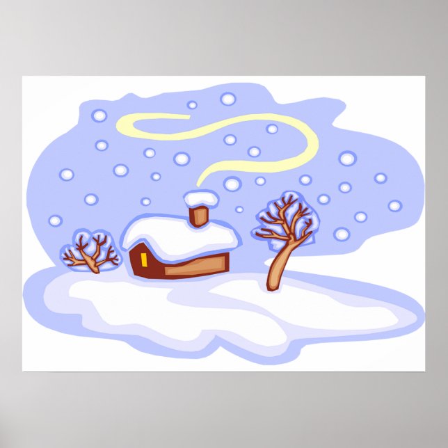 Poster Cozy Winter Cabin in Snow Frosty Landscape (Frente)