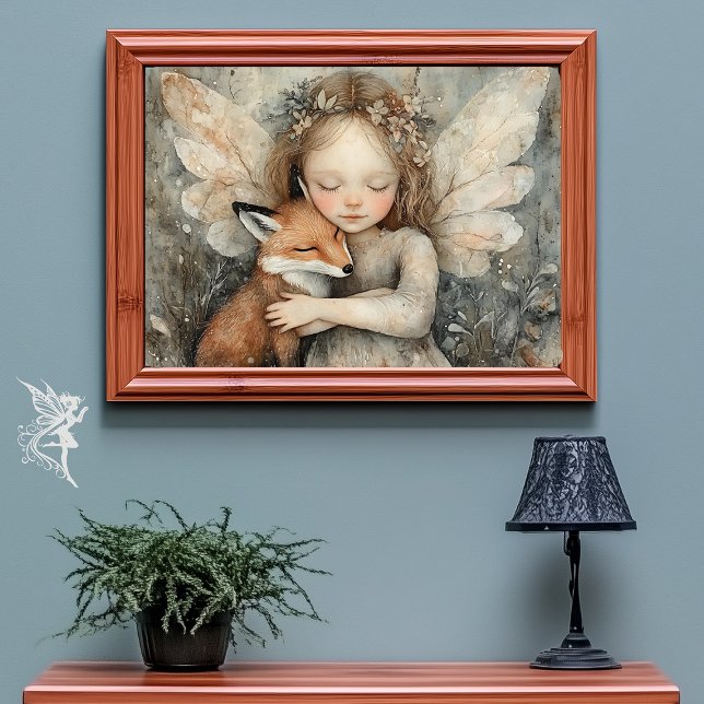Poster Cozy Winter Fairy & Fox | Whimsical Woodland Art (Criador carregado)