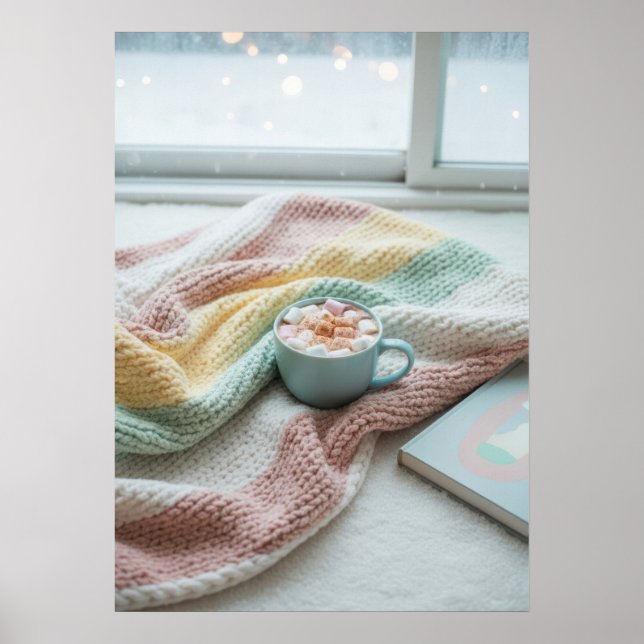Poster Cozy Winter Morning – Pastel Blanket and Hot Cocoa (Frente)