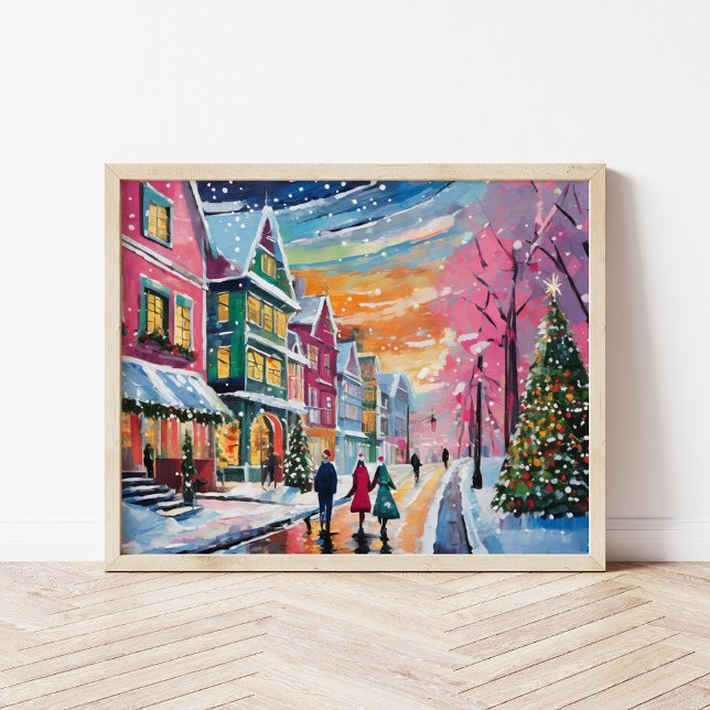 Poster Cozy Winter Street Scene Arte Moderna (Criador carregado)