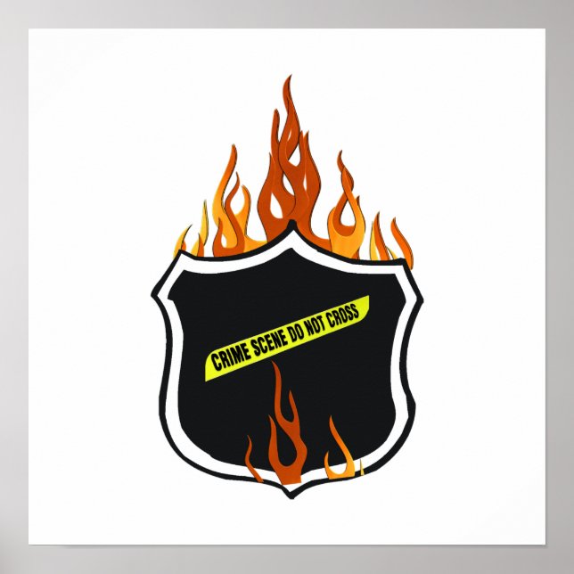 Pôster Crachá da Polícia de Tatuagem Flaming (Frente)