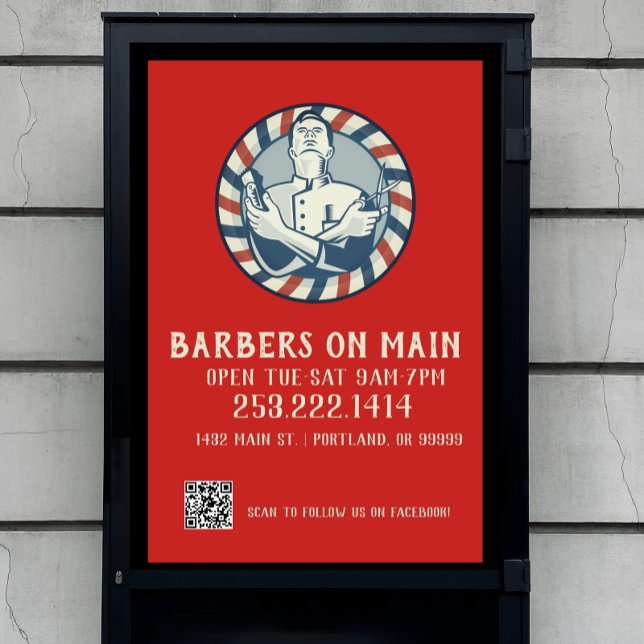 Poster Crachá de Barber Retroativo e Código QR (Check out our entire collection of barber art for business!)