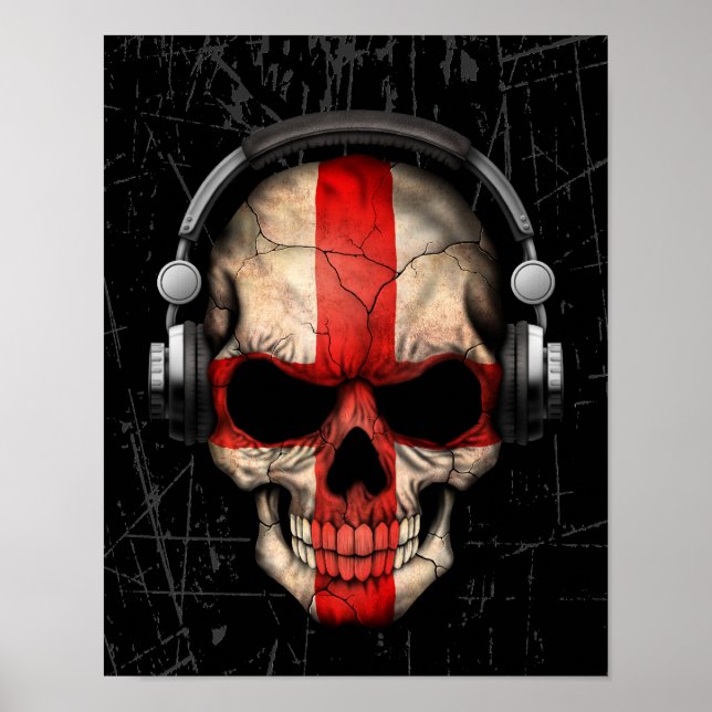 Poster Crachado Inglês Dj Skull com Fones de ouvido (Frente)