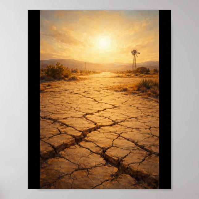 Poster Cracked earth under intense sunlight (Frente)