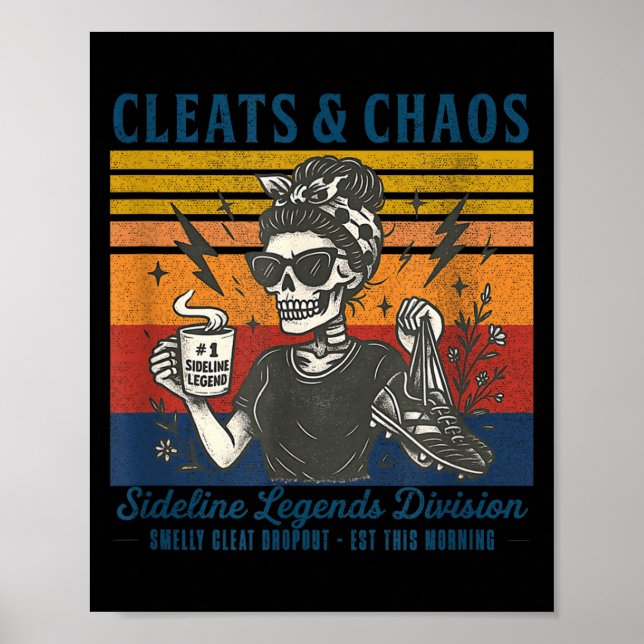 Poster Crampons & caos esqueleto mãe de futebol engraçado (Frente)