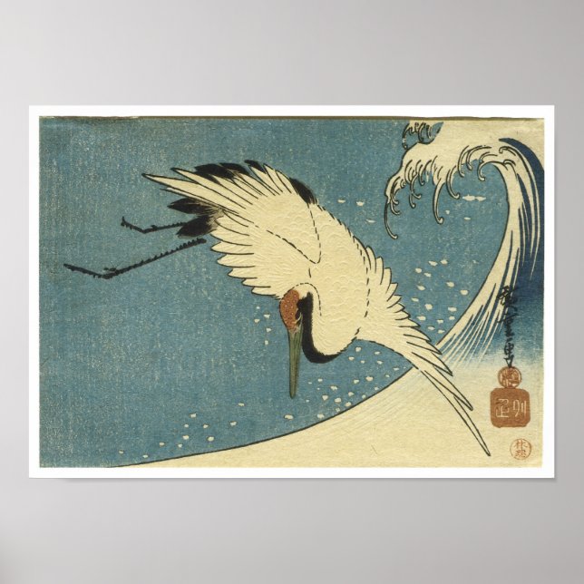 Poster Crane e Wave, Hiroshige (Frente)