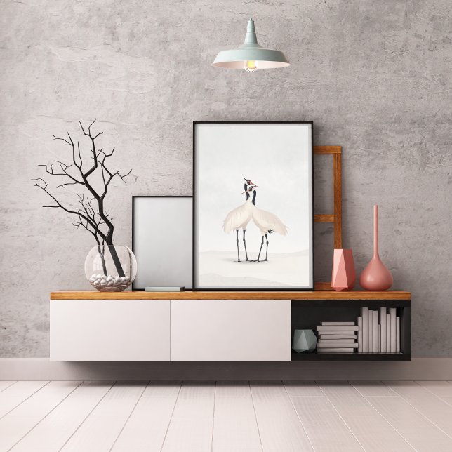 Poster Crane Minimalist Aesthetic White Beige B-3 (Criador carregado)