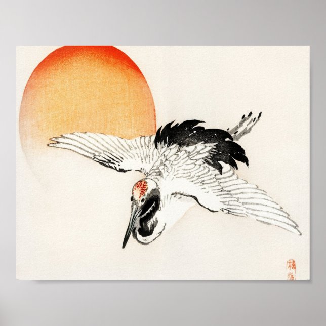 Poster Crane voadora de Kōno Bairei (Frente)
