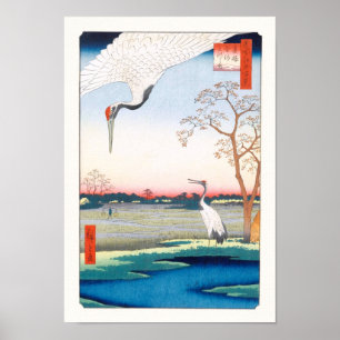 Pôster Cranes Minowa Kanasugi Mikawashima Hiroshige Fine